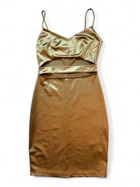 Gold Satin Mini Dress With Front Cutout Detail